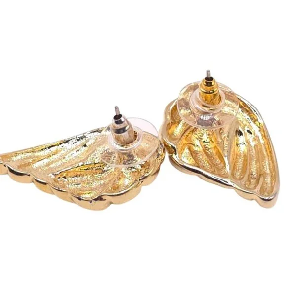 Vintage Gold Butterfly Wing Crystal Clip On Earrings Statement Elegant Accessory - Picture 2 of 5